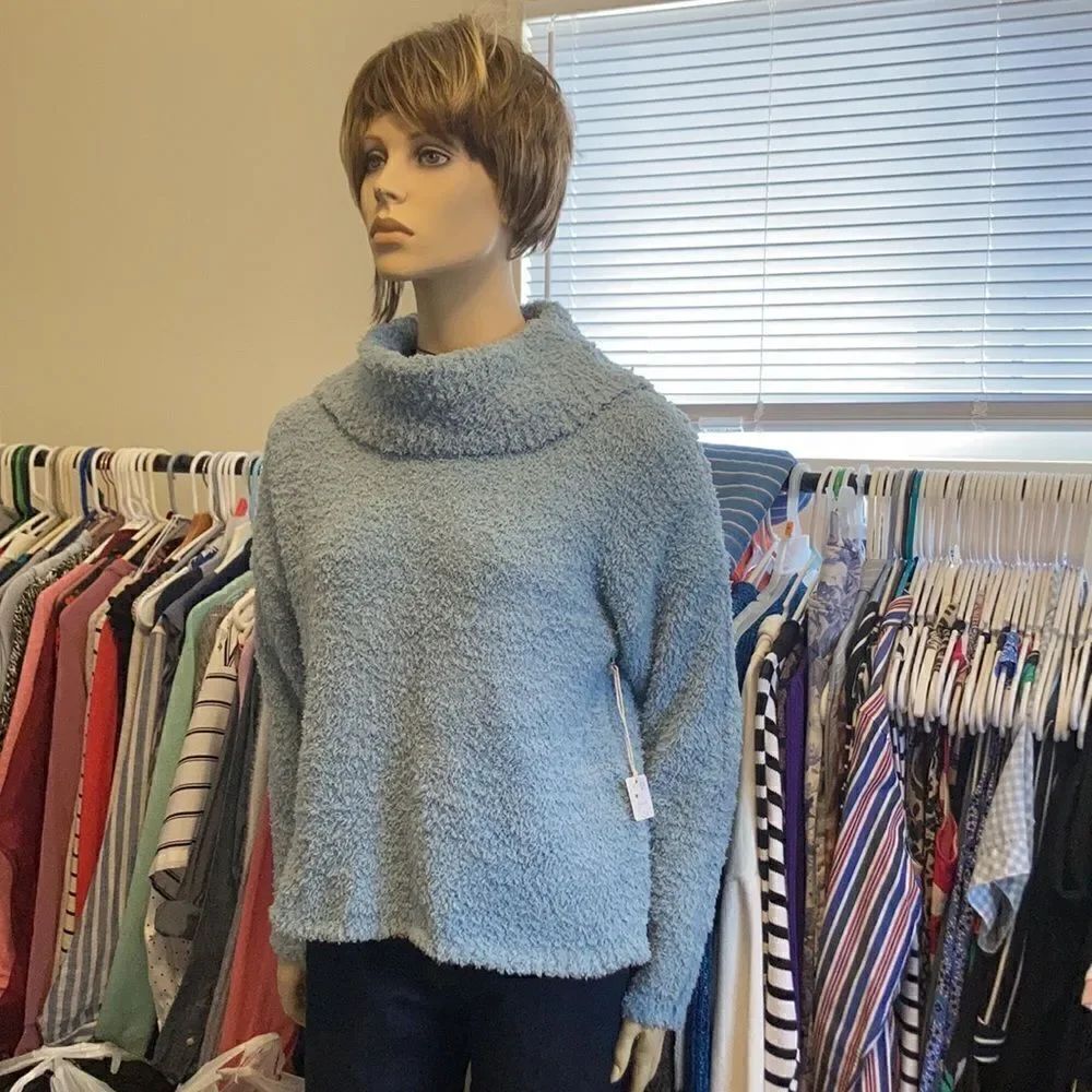 Poof Apparel Fuzzy Cowl Neck Sweater